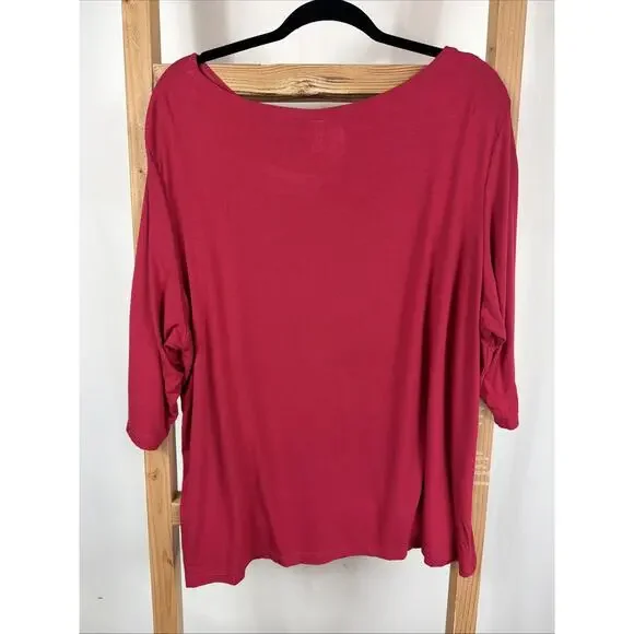 NWT Kleen Red Scoop Neck 3/4 Sleeve Top #1150 2X - Picture 2 of 3